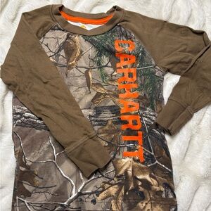 Carhartt Kids Brown Camo Long Sleeve Tee with Orange Logo